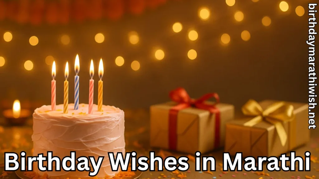 Birthday cake with candles and gift boxes in warm celebration setup