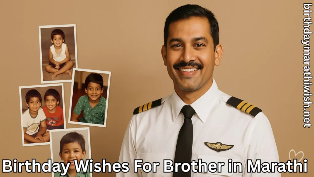 Birthday wishes in Marathi for brother with childhood photo collage and pilot