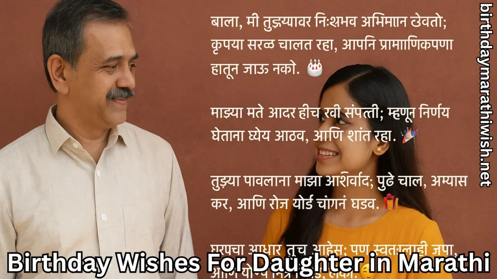 Father and daughter smiling with Marathi birthday message text