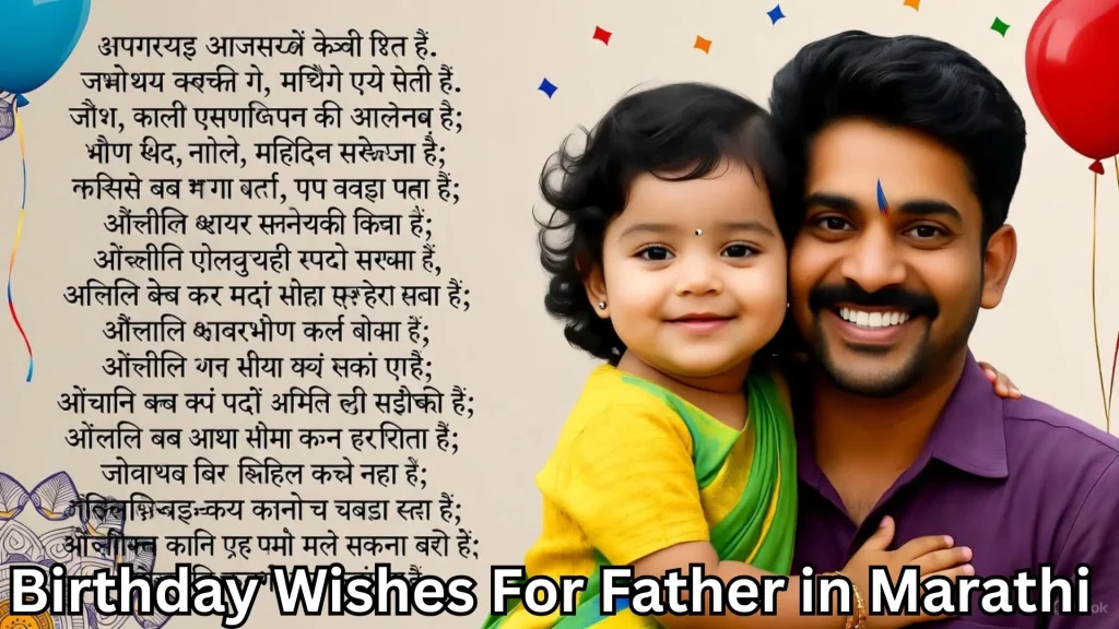 Father holding daughter with birthday wishes for father in marathi text overlay