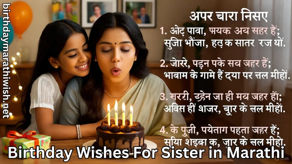 Sisters celebrating birthday with cake and emotional Marathi wish text