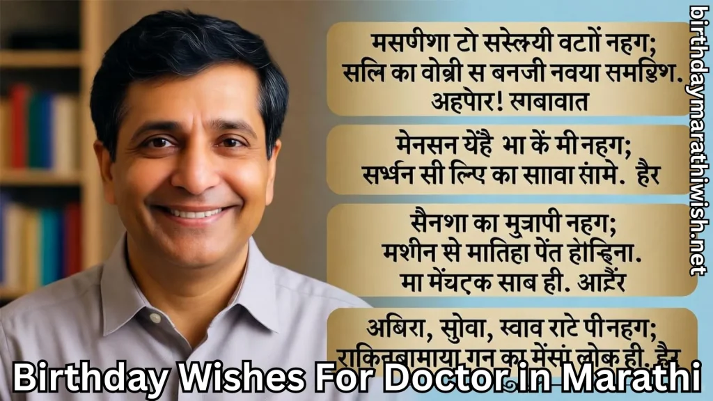 Smiling doctor with Marathi birthday wishes background