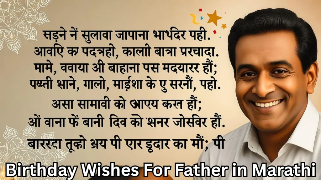 Smiling father with Marathi inspirational birthday message background