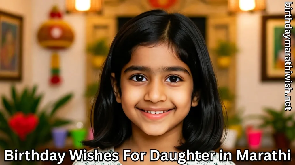 Smiling little girl with Marathi birthday background decorations