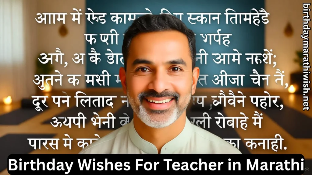 Smiling male teacher with Marathi birthday message on blue background