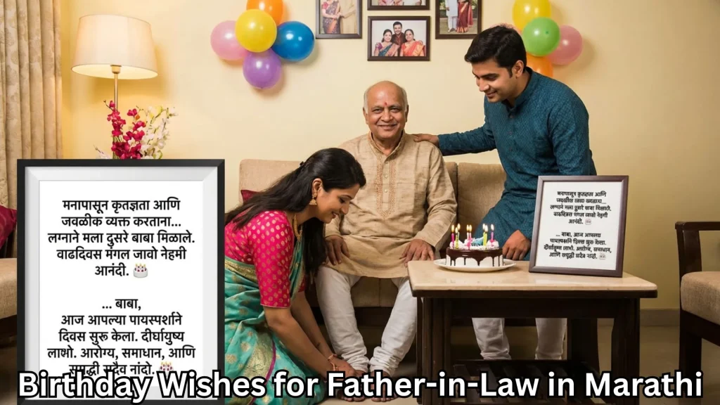 Family celebrating father-in-law's birthday with cake
