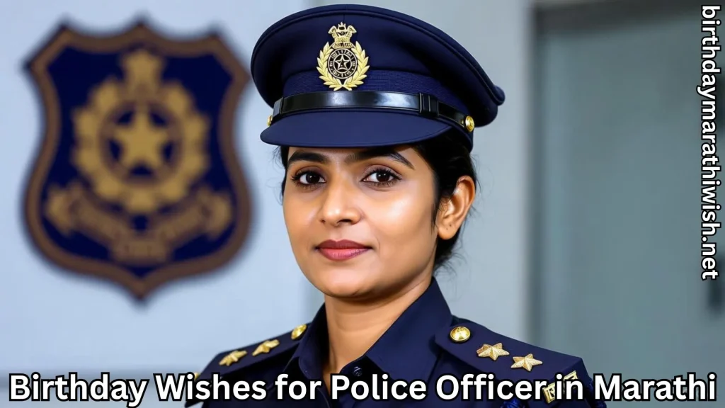 Police officer in uniform with Birthday Wishes for Police Officer in Marathi on image.