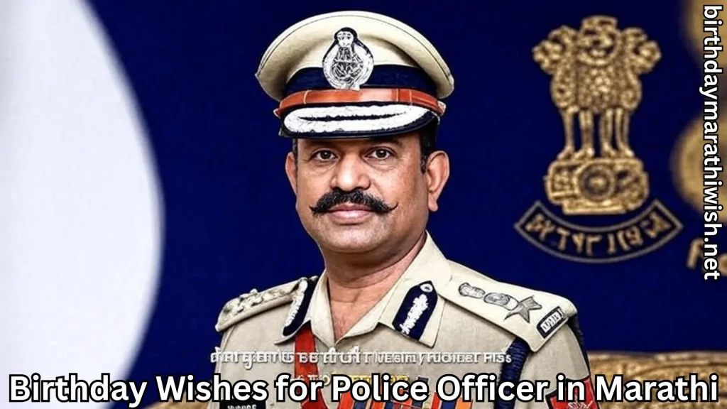 Police officer in uniform with badge and Birthday wishes for police officer in Marathi text at bottom