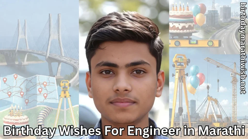 Young man with engineering tools, bridge, and cake background.
