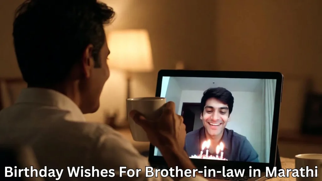 Man video calling brother-in-law with cake, sharing birthday wishes in Marathi