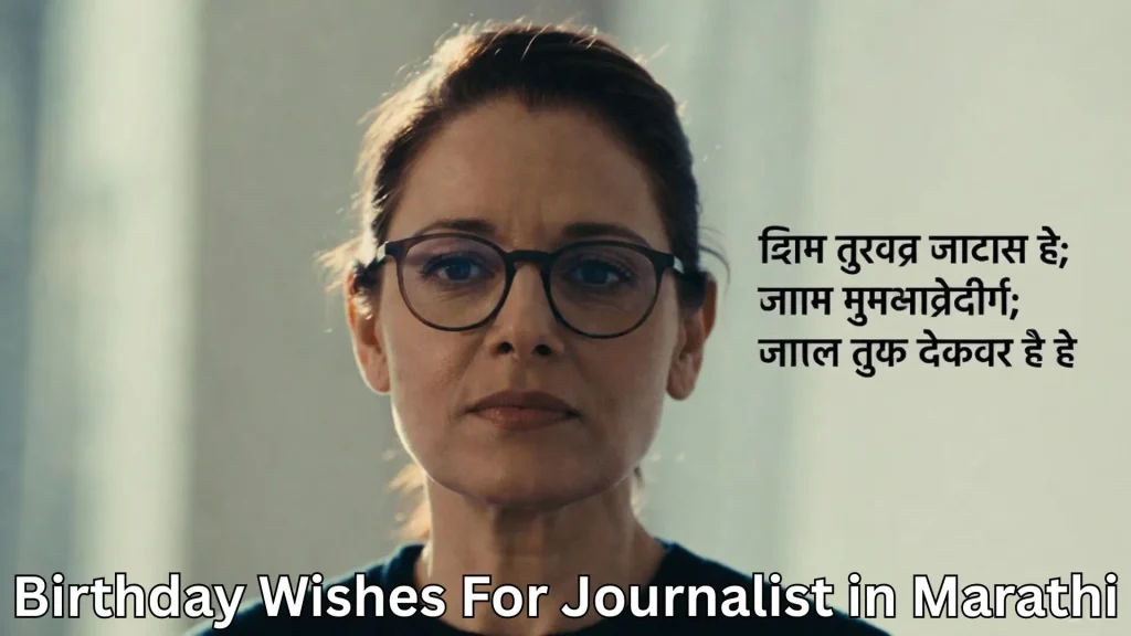 Portrait of a woman with glassesand birthday wishes for journalist in Marathi overlay.