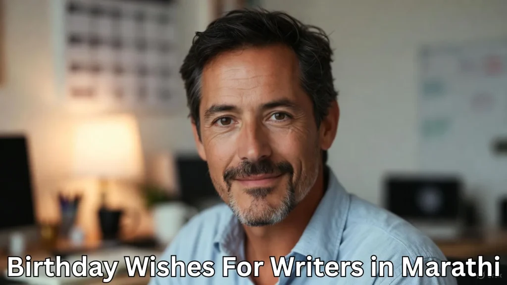 Smiling man in office, birthday wishes for writers in Marathi