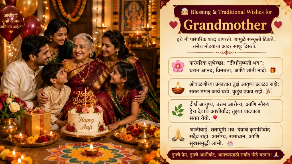 Traditional Marathi Birthday Wishes for Grandmother with Family Celebration