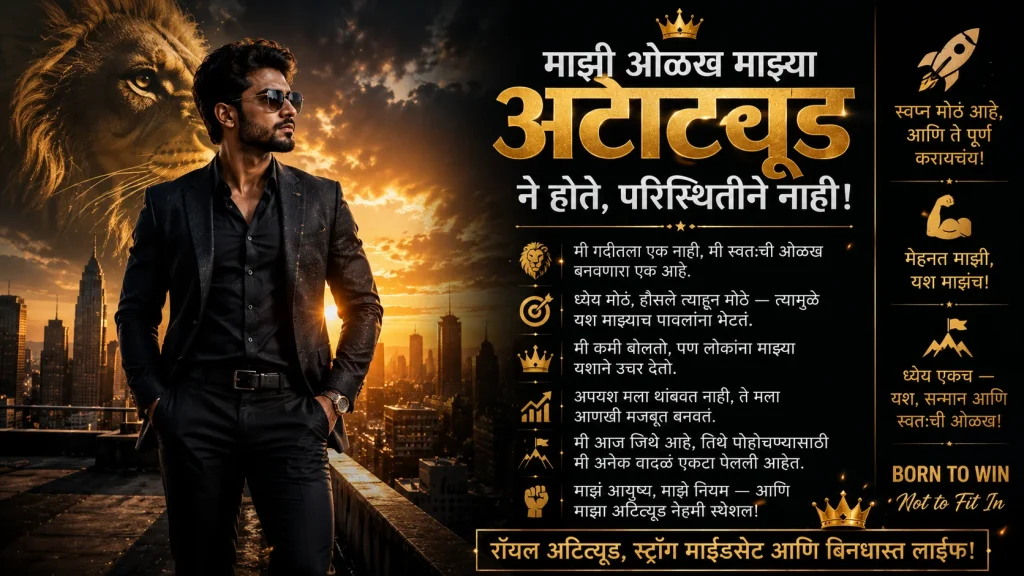 Attitude Marathi status with confident man and lion background