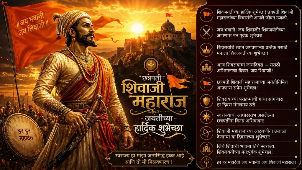 Chhatrapati Shivaji Maharaj Jayanti hardik shubhechha Marathi poster