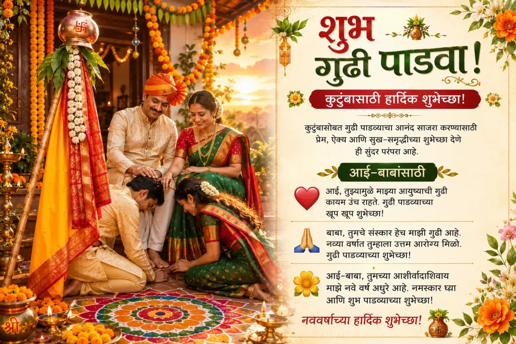 Family Gudi Padwa wishes in Marathi with traditional celebration