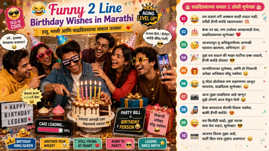 Funny 2 Line Birthday Wishes in Marathi with Humorous Birthday Messages