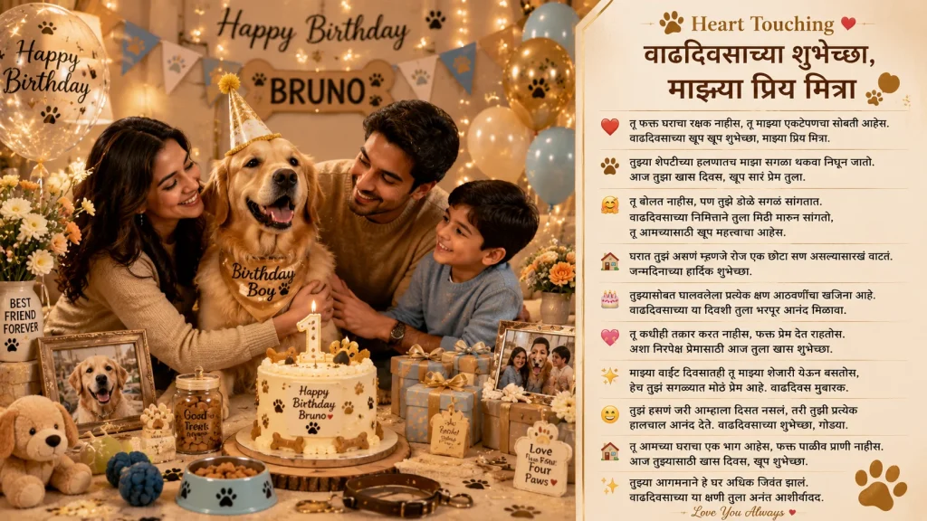 Heart Touching Birthday Wishes for Dog in Marathi with Family Celebration