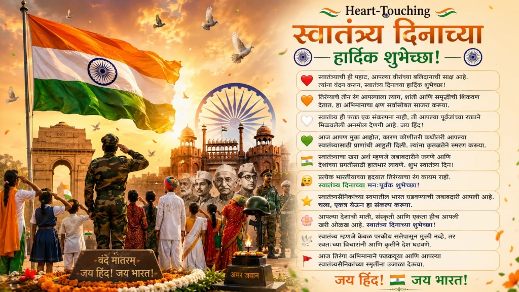 Heart-Touching Independence Day Wishes in Marathi with Indian Flag