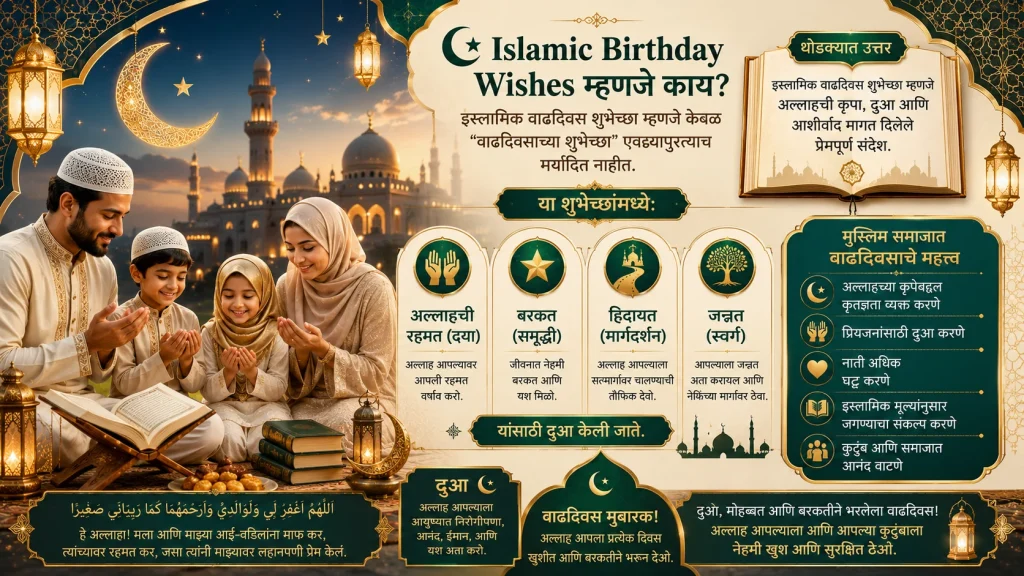 Islamic birthday wishes meaning and duas Marathi infographic