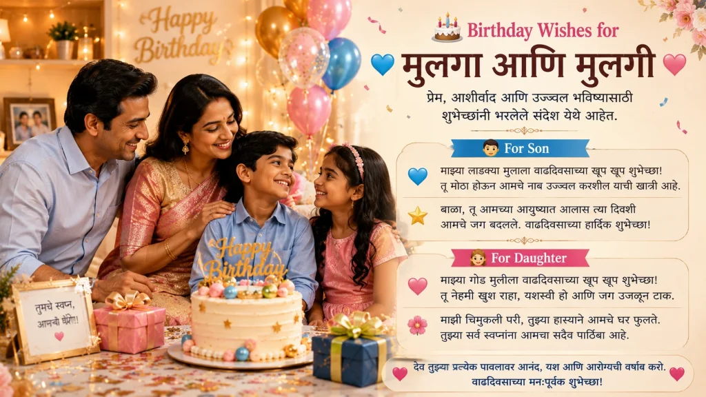 Marathi birthday wishes for son and daughter with family celebration