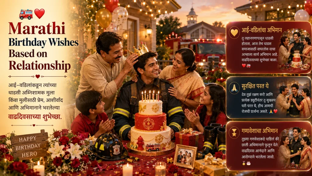 Birthday Wishes for Firefighter in Marathi from parents to their brave firefighter child banner