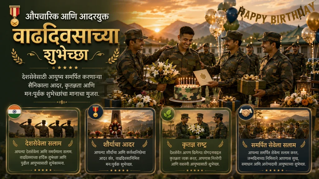 Formal birthday wishes for army man celebrating service and dedication